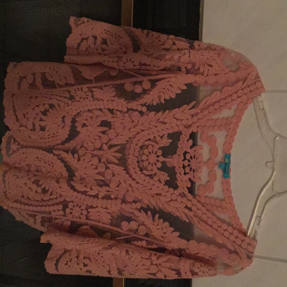 Peach embellished blouse with sheer accents